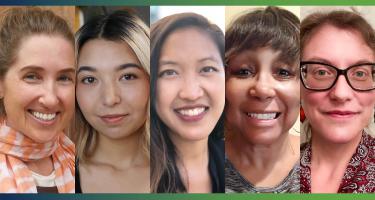 Horizontal photo of a collage of N A S W grantees Bjorn, Bloom, Tsai, Newsome, and Oliver.