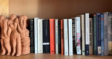 Rectangular photo of Deborah Kasdan’s office bookshelf showing books on chronic mental illness topics including treatment as well as memoirs. Photo credit Deborah Kasdan.