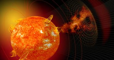 This artist’s depiction shows an active sun that has released a coronal mass ejection. Credit: NASA