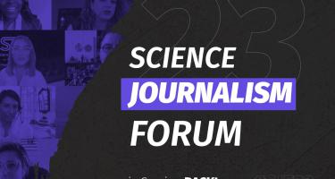 Square graphic with text Science Journalism Forum is coming back 23 October to 26 October 2023