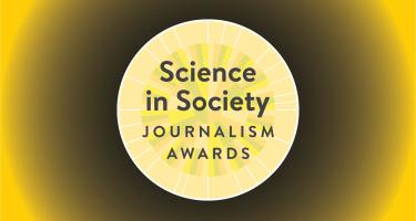 Logomark of the N A S W Science in Society Journalism Awards, a round medallion motif nested within a radiant gradient background.