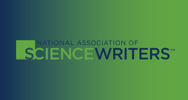 Logomark of the National Association of Science Writers against a contrasting horizontal gradient background