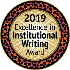 An image of the Excellence in Institutional Writing award logo