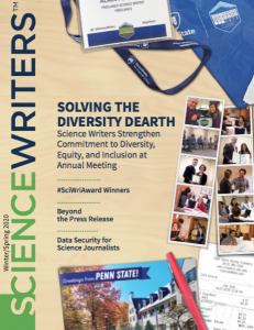 An image of the cover of ScienceWriters magazine