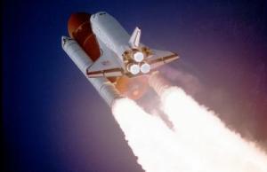 Shuttle Atlantis after liftoff (NASA photo)