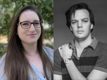 Collage photo of Lauren Caruba wearing glasses and posting outdoors, alongside portrait photo of Ari Sen wearing a polo shirt and posing with one arm holding his shoulder. Image credit Lauren Caruba and Ari Sen.